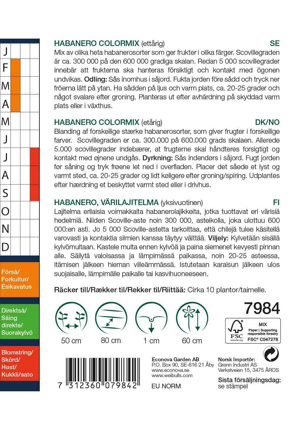 Chilipeppar Habanero mix Capsicum Chinense
