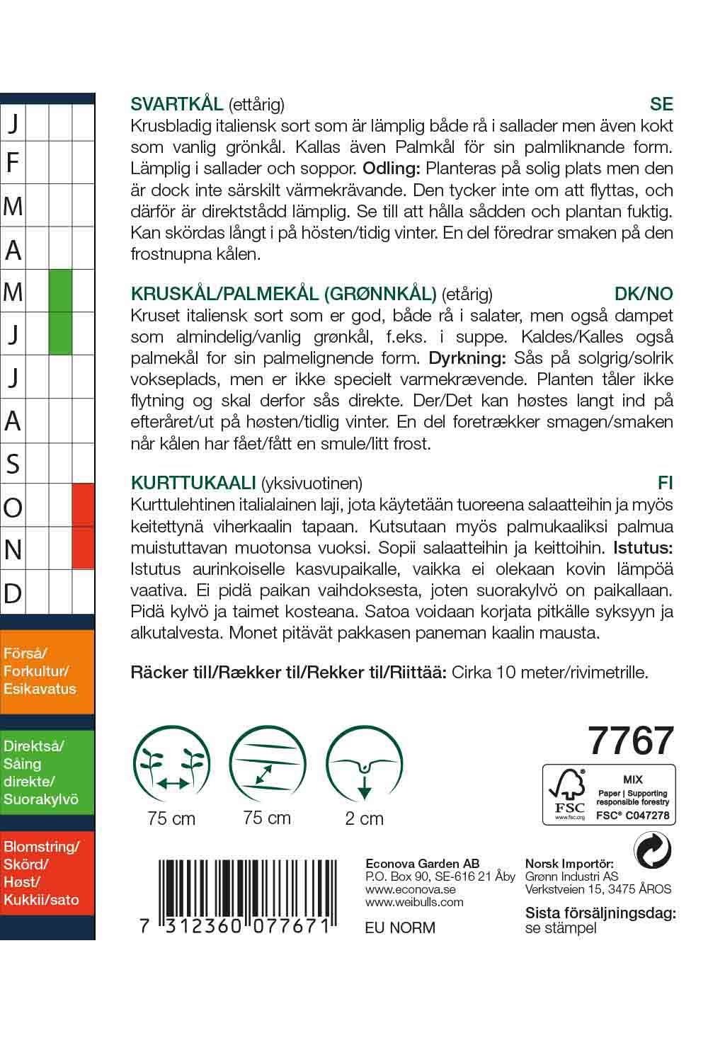 Kål, svartkål nero di tos medelhav