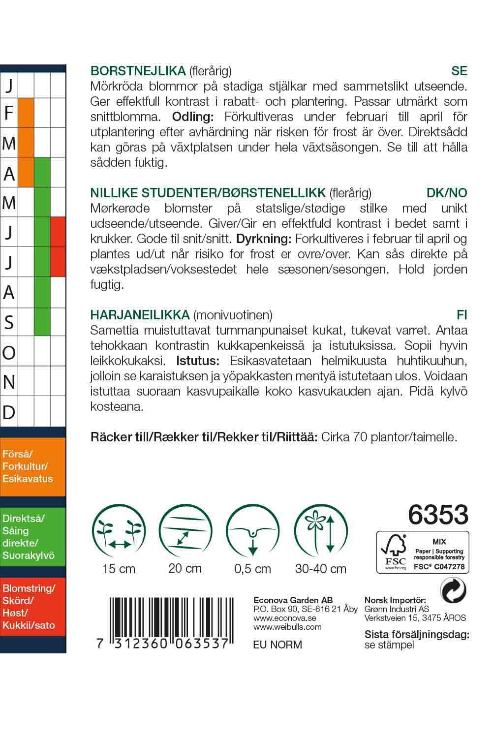 Nejlika borst Dianthus barbatus