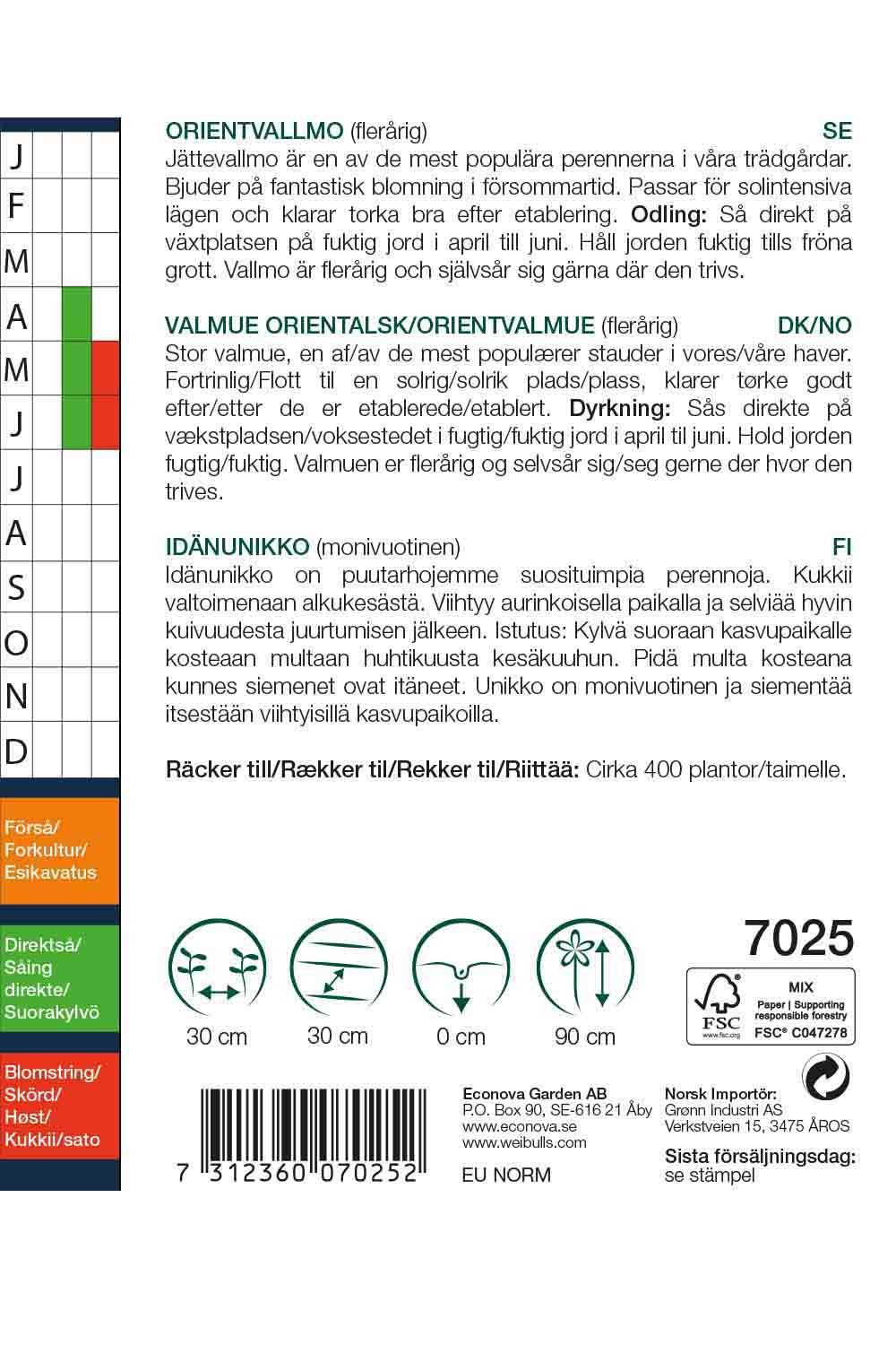 Vallmo,jätte orient röd Papaver orientale L